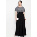 Generic Women's Crepe Solid Sleeveless Full Length Gown(Grey Black) - Image 2