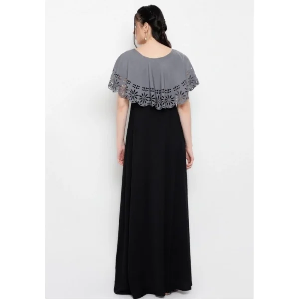 Generic Women's Crepe Solid Sleeveless Full Length Gown(Grey Black) - Image 6