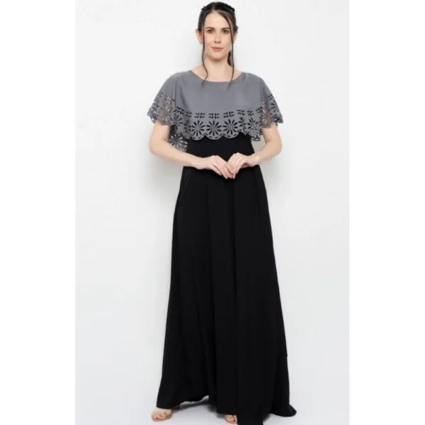 Generic Women's Crepe Solid Sleeveless Full Length Gown(Grey Black) - Image 7