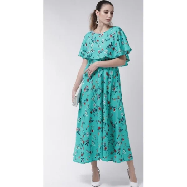 Generic Women's Crepe Floral Half Sleeves Full Length Gown(Turquoise) - Image 2