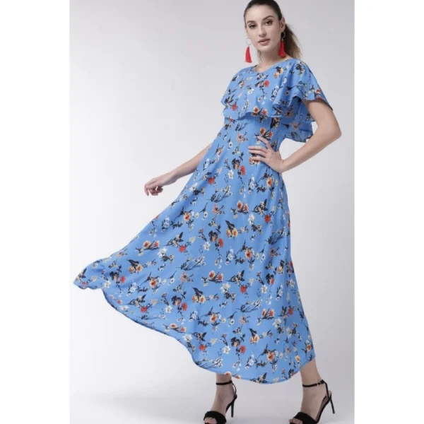 Generic Women's Crepe Floral Half Sleeves Full Length Gown(Blue) - Image 6