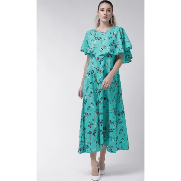 Generic Women's Crepe Floral Half Sleeves Full Length Gown(Turquoise) - Image 6