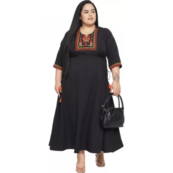 Generic Women's Fit And Flare Black Dress (Color:Black, Material:Polyester) - Image 2