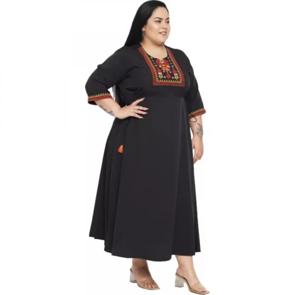 Generic Women's Fit And Flare Black Dress (Color:Black, Material:Polyester) - Image 5