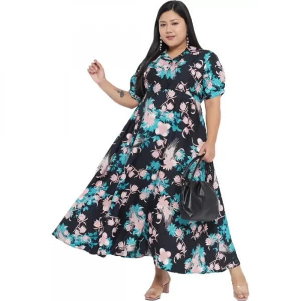 Generic Women's Fit And Flare Green Dress (Color:Multicolor, Material:Polyester) - Image 2
