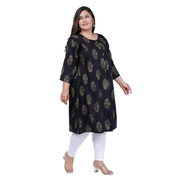 Generic Women's Office wear Golden Foil Capsule A-Line Kurti (Black) - Image 5