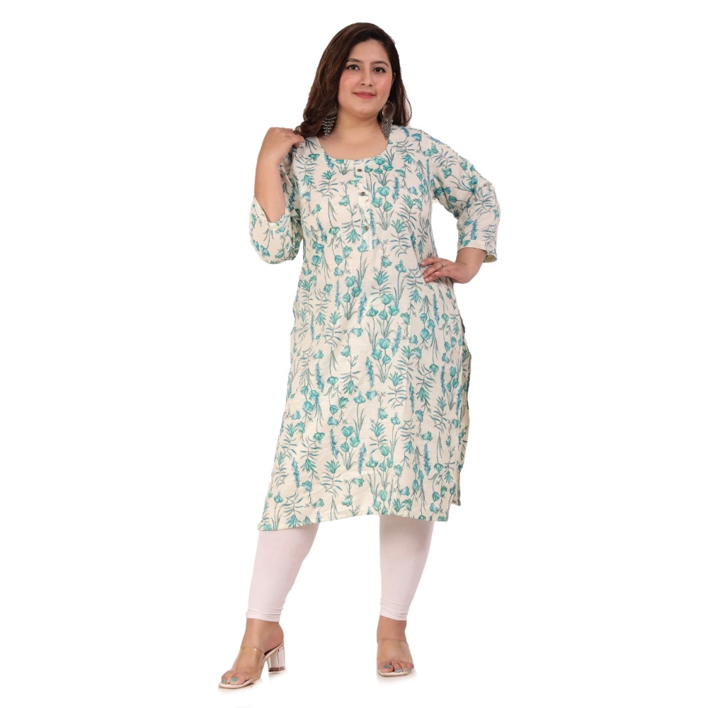 Generic Women’s Office wear Floral Printed Capsule Straight Kurti (Light Green)