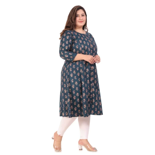 Generic Women's Office wear Floral Printed Capsule Princess Cut Kurti (Green) - Image 7