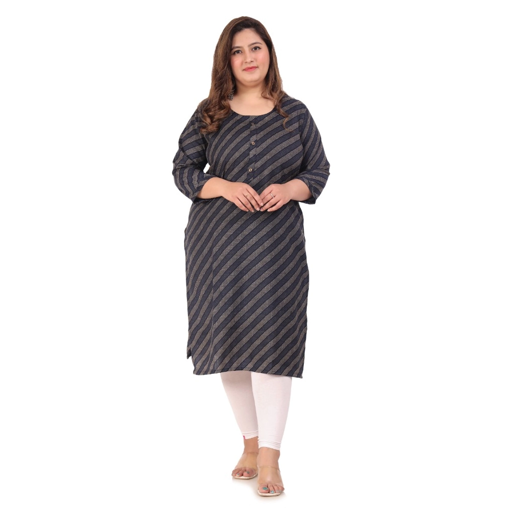 Generic Women’s Office wear Stripe Capsule Straight Kurti (Navy Blue)