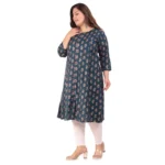 Generic Women's Office wear Floral Printed Capsule Princess Cut Kurti (Green) - Image 5