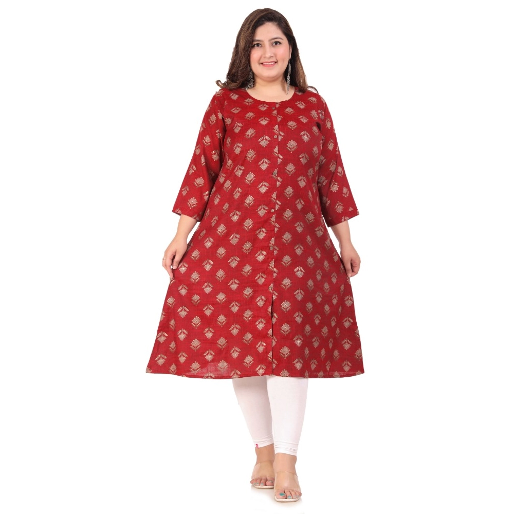 Generic Women’s Office wear Floral Printed Capsule A-Line Kurti (Maroon)