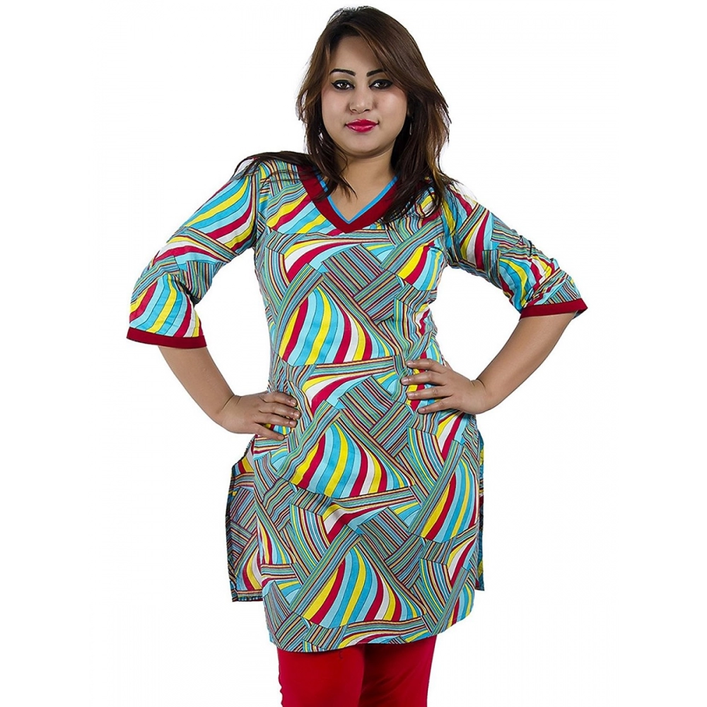 Generic Women’s Rayon Kurtis (Red, Multi, S)
