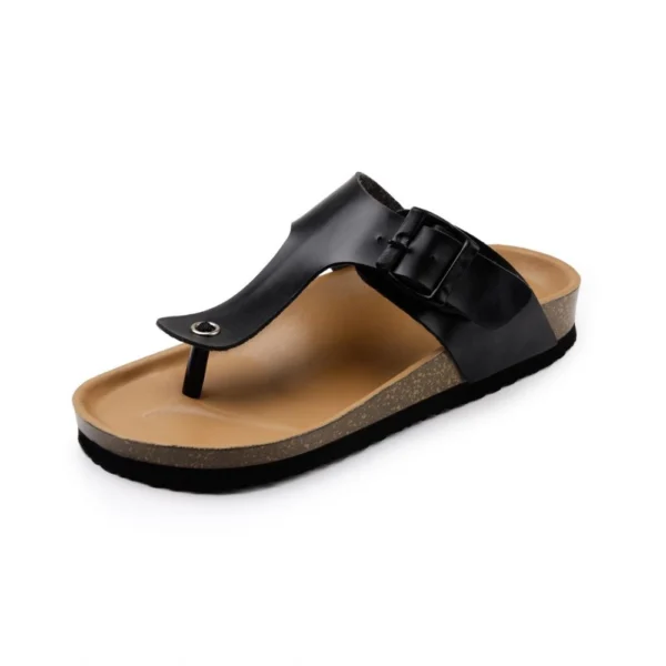 Generic Unisex Cork Adjustable Buckle Straps Cork Sandals (Black) - Image 2
