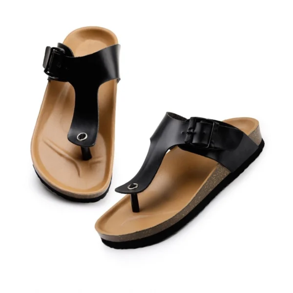 Generic Unisex Cork Adjustable Buckle Straps Cork Sandals (Black) - Image 5