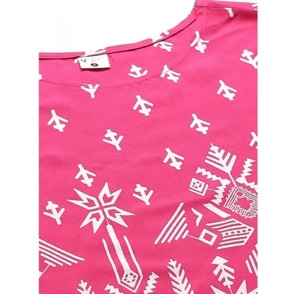 Generic Women's Casual Short Sleeve Printed Rayon Pajama Set (Pink) - Image 3