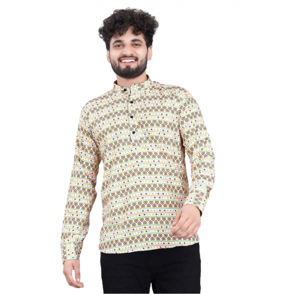 Generic Men’s Cotton Blended Printed Full Sleeve Shortkurta (Multicolor)
