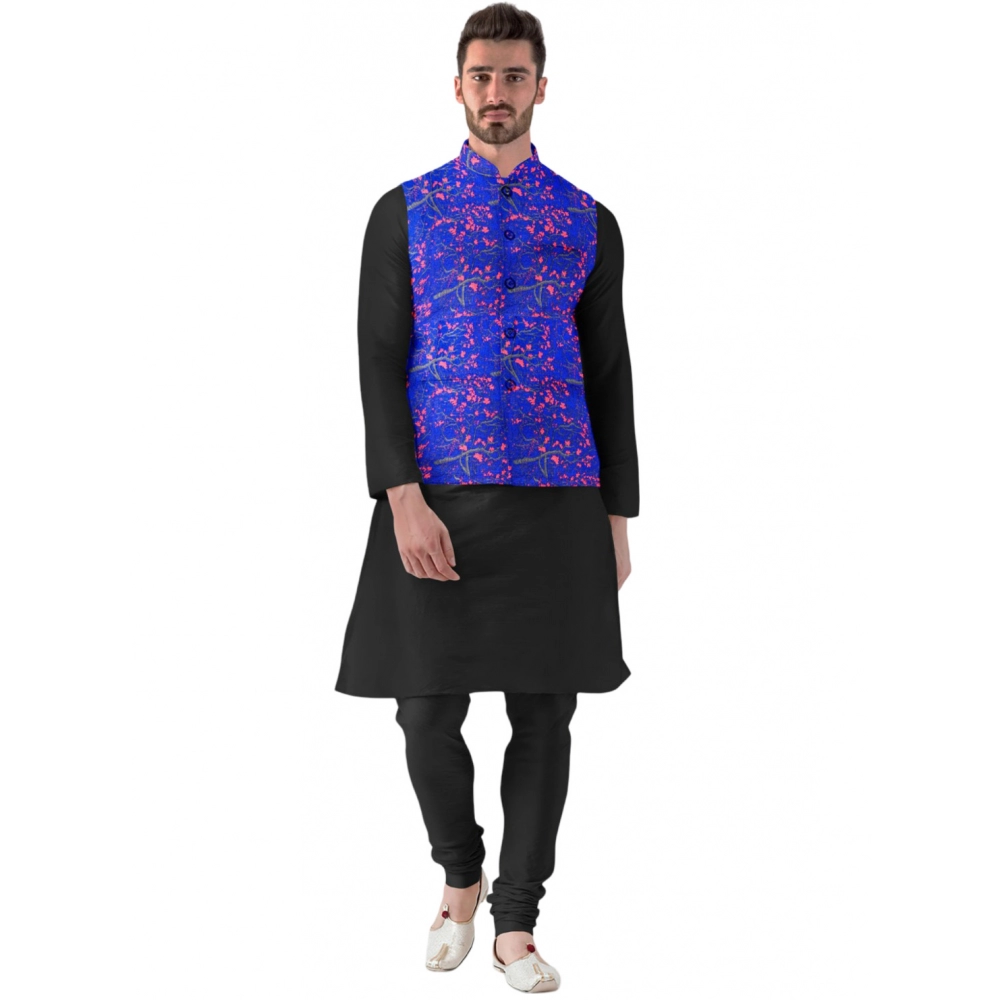 Generic Men’s Jacquard Printed Full Sleeve Waistcoat (Blue)