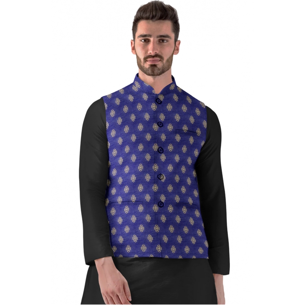 Generic Men’s Jacquard Printed Full Sleeve Waistcoat (Blue)