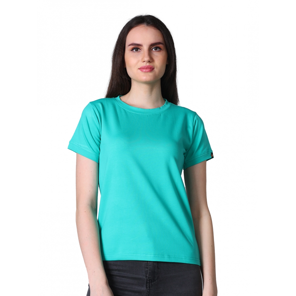 Generic Women’s Cotton Blended Solid Round Neck Half Sleeve T-Shirt (Green)