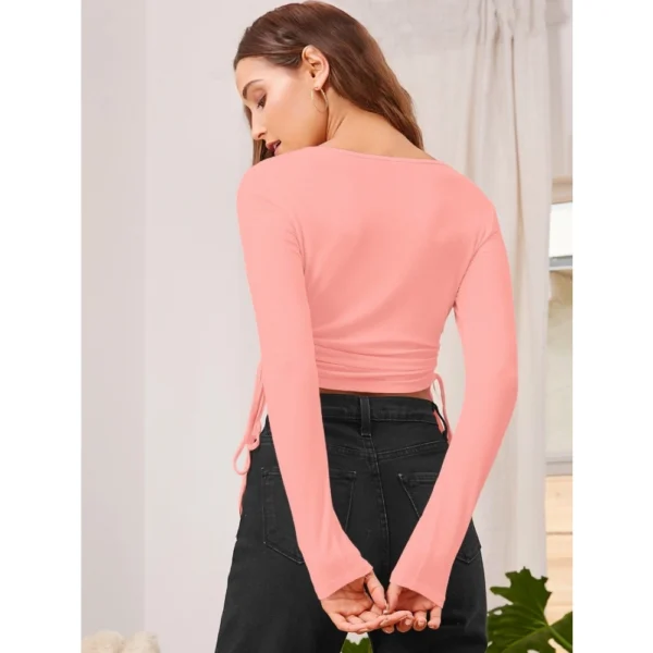 Generic Women's Polyester Solid Round Neck Full Sleeve Top (Peach) - Image 5
