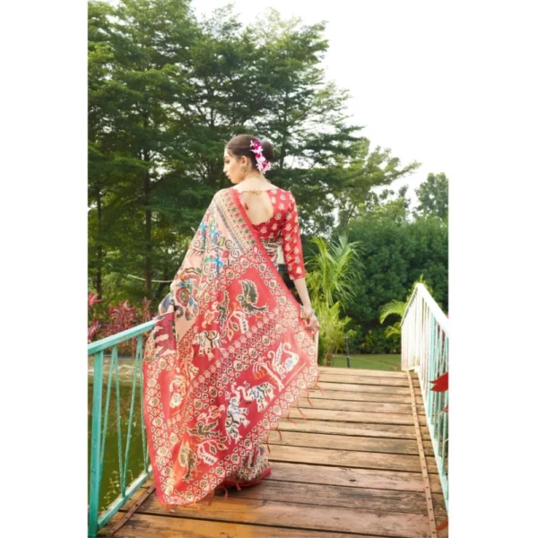 Generic Women's Tussar Silk Printed Saree With Unstitched Blouse (Maroon, 5.5 Mtr) - Image 2