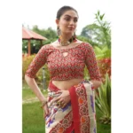 Generic Women's Tussar Silk Printed Saree With Unstitched Blouse (Maroon, 5.5 Mtr) - Image 4