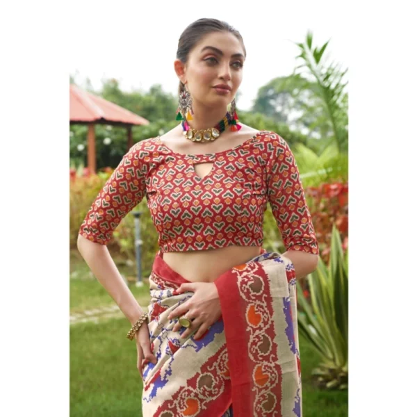 Generic Women's Tussar Silk Printed Saree With Unstitched Blouse (Maroon, 5.5 Mtr) - Image 4