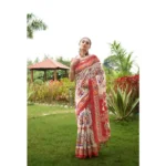 Generic Women's Tussar Silk Printed Saree With Unstitched Blouse (Maroon, 5.5 Mtr) - Image 2
