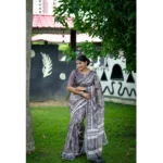 Generic Women's Cotton Printed Saree With Unstitched Blouse (Grey, 5.5 Mtr) - Image 2