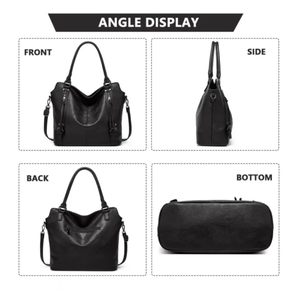 Generic Women's PU Leather Large Shoulder Zipper Handbag (Black) - Image 4