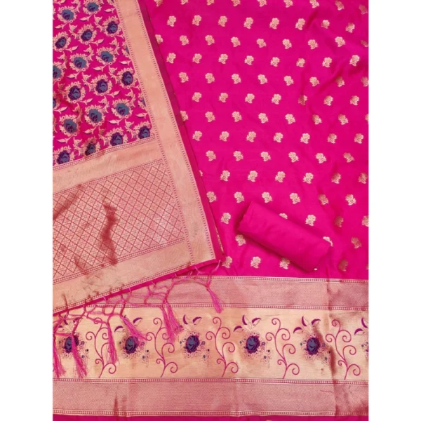 Generic Women's Banarasi Silk Printed Unstitched Salwar Suit Material With Dupatta (Rani, 3Mtrs) - Image 2