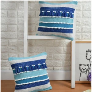 Generic Cotton Handcrafted Pit Loom Cushion Cover 16x16 Inch Pack of 2 (Blue)
