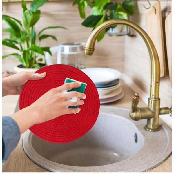Generic Cotton Dining Table Round Placemat Mats Set of 4 (Red) - Image 3