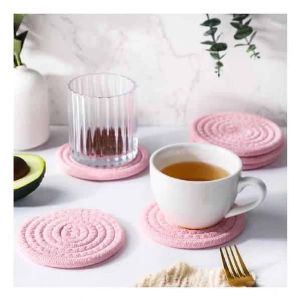 Generic Cotton Rope Drink Coasters 6 Pcs Set (Baby Pink) - Image 3