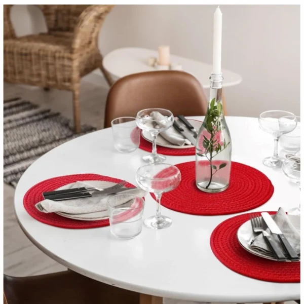 Generic Cotton Dining Table Round Placemat Mats Set of 4 (Red) - Image 4
