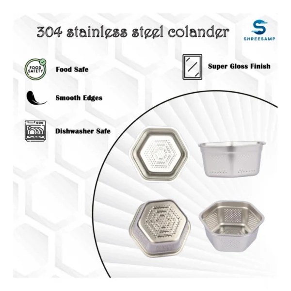 Generic Steel Washing Stainless Steel Colander Basin (Silver) - Image 2
