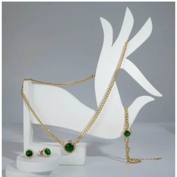 Generic Women's Stainless Steel Green Color Golden Chain Western Combo Jewelry (Gold Plated) - Image 3