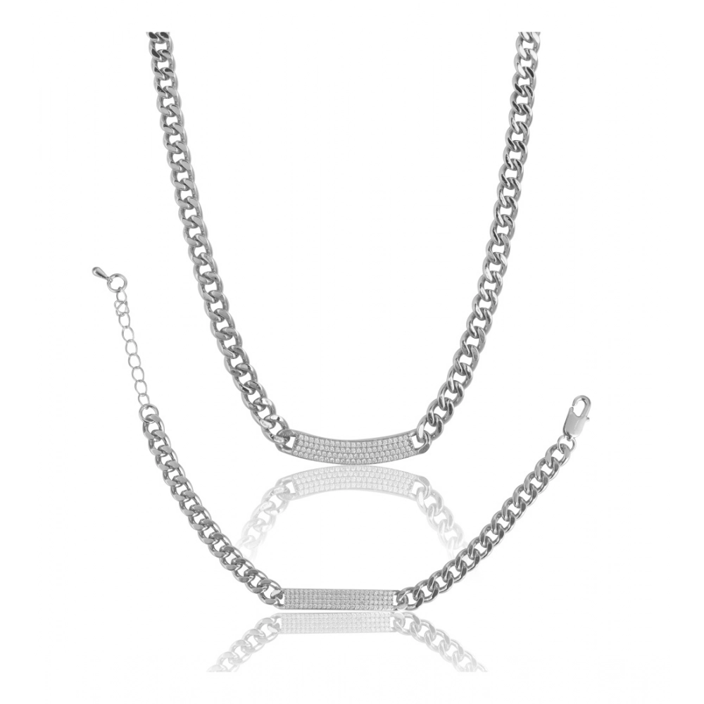 Generic Women’s Stainless Steel Silver Polish Hand Bracelet And Necklace (Silver Plated)