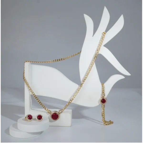 Generic Women's Stainless Steel Red Color Golden Chain Western Combo Jewelry (Gold Plated) - Image 3