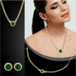 Generic Women's Stainless Steel Green Color Golden Chain Western Combo Jewelry (Gold Plated) - Image 2