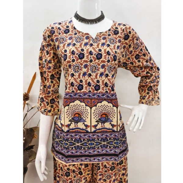 Generic Women's Cotton Jaipuri Printed 3-4th Sleeve Co ord Set (Multicolor) - Image 4