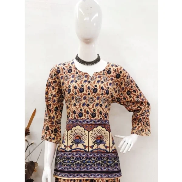 Generic Women's Cotton Jaipuri Printed 3-4th Sleeve Co ord Set (Multicolor) - Image 3