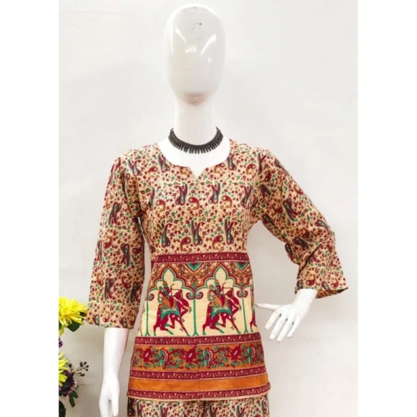 Generic Women's Cotton Jaipuri Printed 3-4th Sleeve Co ord Set (Multicolor) - Image 3