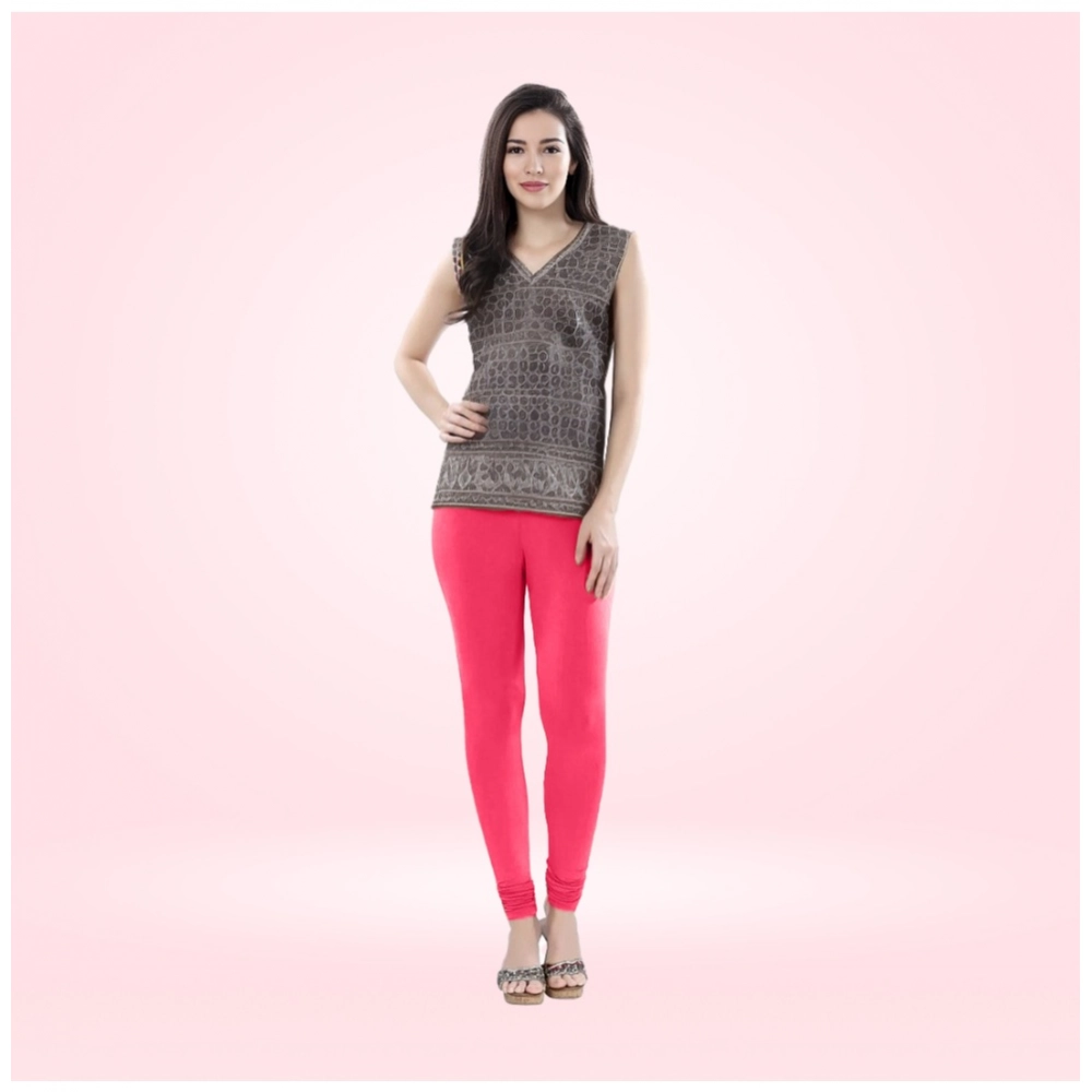 Generic Women’s Cotton Blended Solid Churidar leggings (Pink)