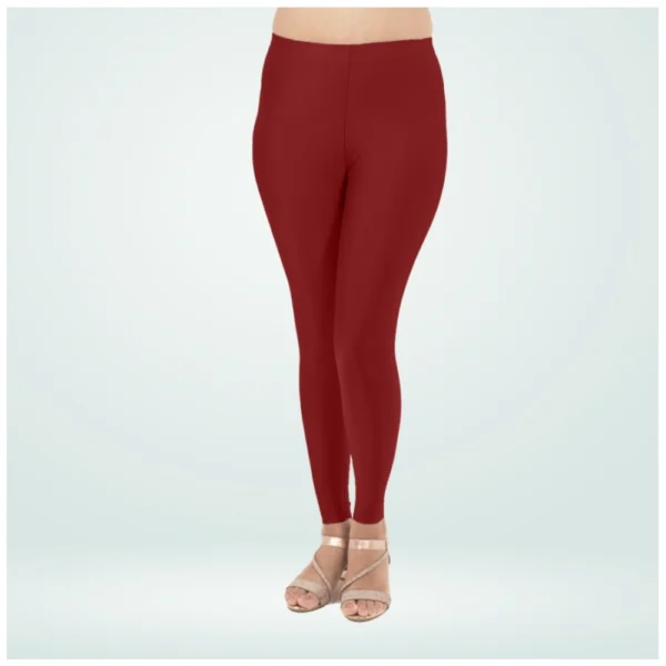 Generic Women's Cotton Blended Solid Shimmer Ankle leggings (Maroon) - Image 4