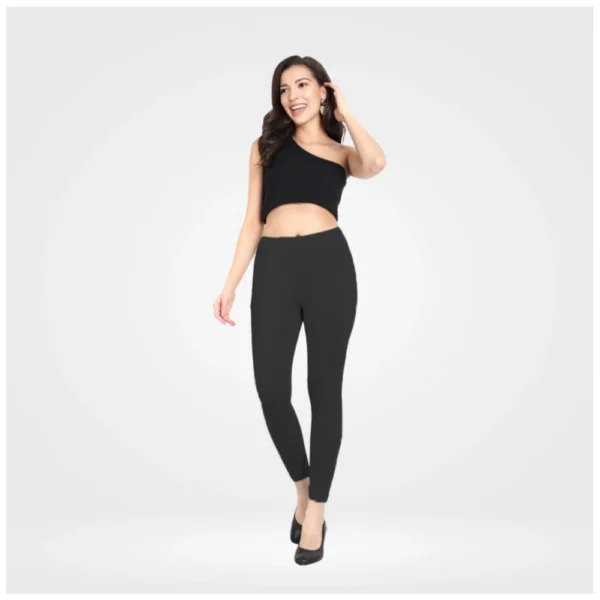 Generic Women's Cotton Blended Solid Ankle legging (Black)