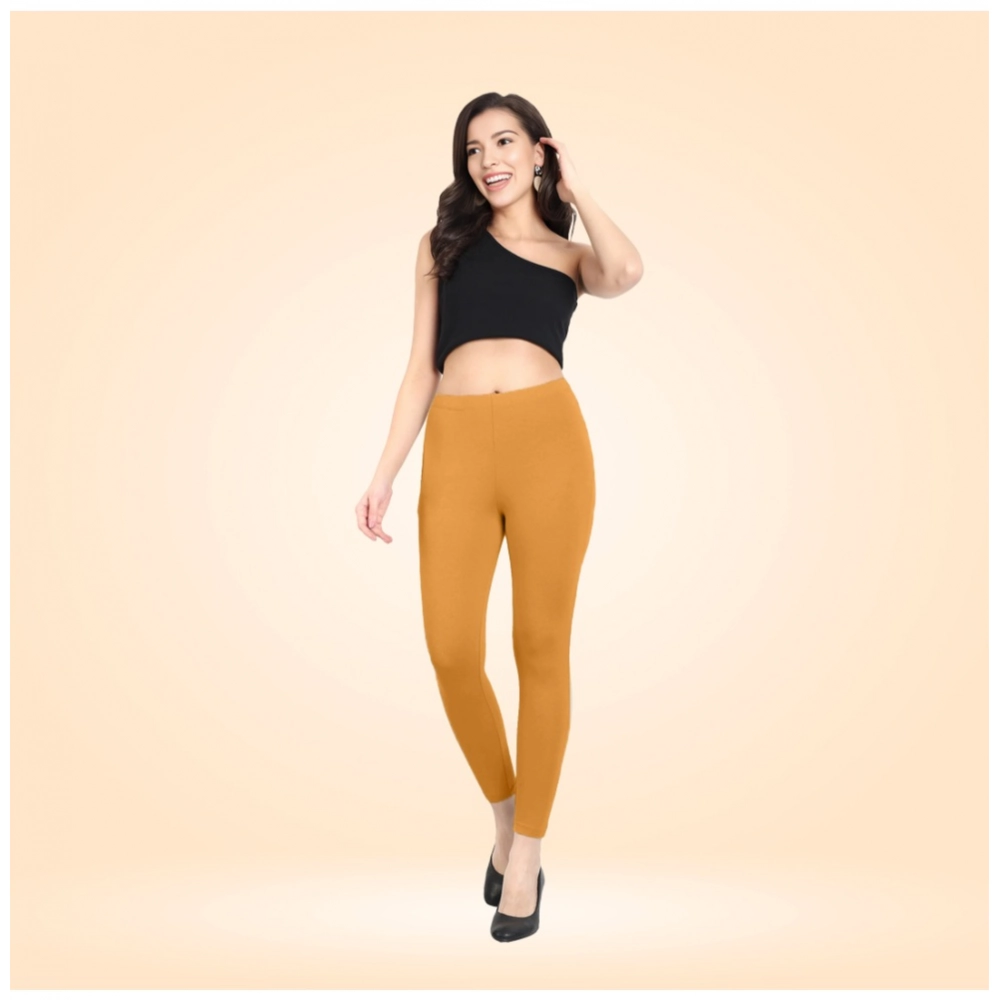 Generic Women’s Cotton Blended Solid Ankle legging (Mustard Yellow)