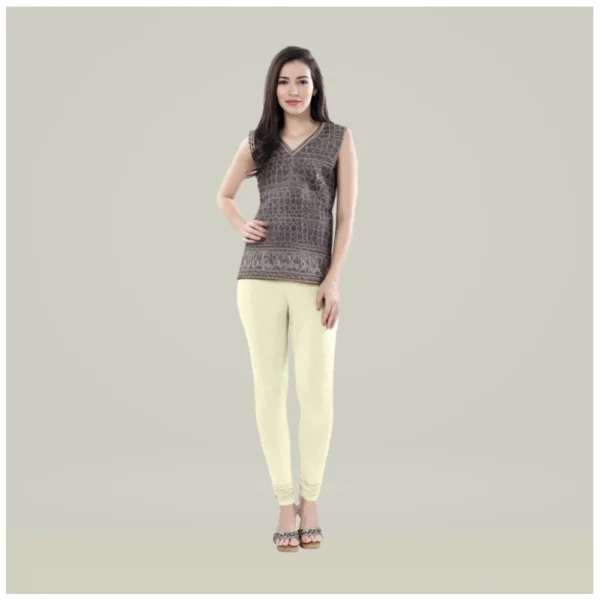 Generic Women's Cotton Blended Solid Churidar leggings (Cream)