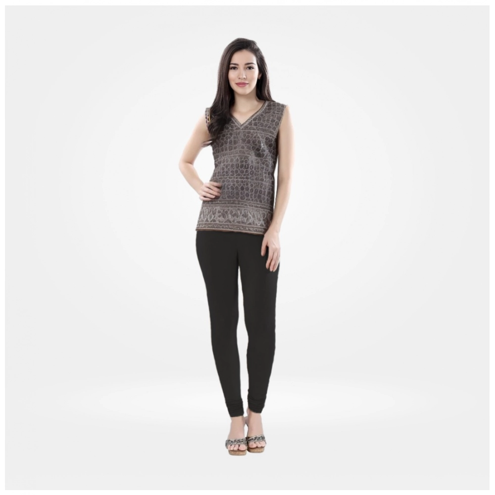 Generic Women’s Cotton Blended Solid Churidar leggings (Black)