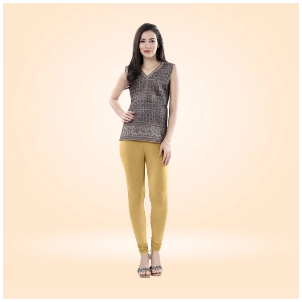 Generic Women’s Cotton Blended Solid Churidar leggings (Beige)